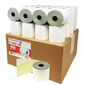 (32 rolls) 2 ply carbonless rolls 3″ x 95 feet white/yellow receipt paper pos cash register two ply white/canary for star micronics sp700 sp2000 up389 omni 480 tmu 220 250 require ribbons erc30/34/38