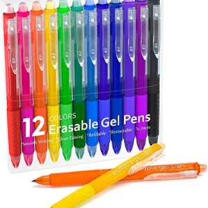 Erasable Gel Pens, 12 Colors Lineon Retractable Erasable Pens Clicker, Fine Point, Make Mistakes Disappear, Assorted Color Inks for Drawing Writing Planner and Crossword Puzzles