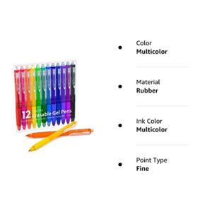 Erasable Gel Pens, 12 Colors Lineon Retractable Erasable Pens Clicker, Fine Point, Make Mistakes Disappear, Assorted Color Inks for Drawing Writing Planner and Crossword Puzzles