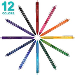 Erasable Gel Pens, 12 Colors Lineon Retractable Erasable Pens Clicker, Fine Point, Make Mistakes Disappear, Assorted Color Inks for Drawing Writing Planner and Crossword Puzzles