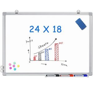 Magnetic White Board 24 x 18 Dry Erase Board Wall Hanging Whiteboard with 3 Dry Erase Pens, 1 Dry Eraser, 6 Magnets, 2' x 1.5' Message Scoreboard for School Home Office
