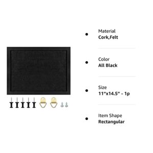 TORASO Cork Board Bulletin Board with Felt,,Wood Framed Display Bulletin Board for Walls with Pins, Eye Bolts, gaskets, Screws, Pin Board for Office, School and Home(Black,1pc)