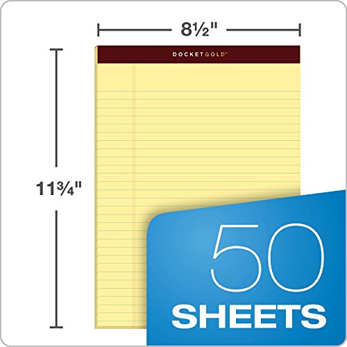 TOPS Docket Gold Writing Pads, 8-1/2" x 11-3/4", Legal Rule, Canary Paper, 50 Sheets, 6 Pack (99707), Original Version