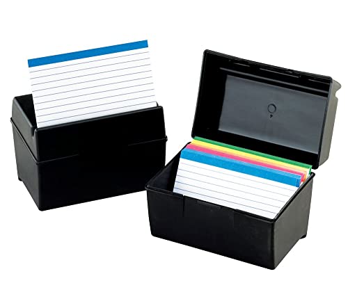 Oxford Plastic Index Card Box, 5 x 8 Inches, 500 Card Capacity, Black (01581)