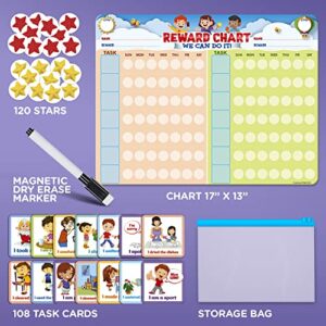 Chore Chart for Multiple Kids, Behavior Chart for Kids at Home, Dry Erase, and Magnetic Reward Chart for 2 Kids, Includes 54 Chores