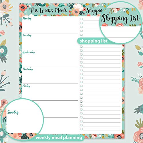 Weekly Meal Planner - Grocery List Magnetic Notepads 7" x 9" Meal Planning Pad with Tear Off Shopping List for Convenient Shopping - Notepad with Magnet for Refrigerator or Desk