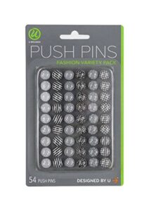 u brands fashion steel push pins, black white & gray fashionable assorted colors, 54 count – 575u06-24