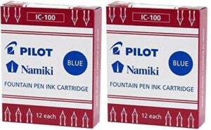 pilot namiki ic100 fountain pen ink cartridge, blue, 12 cartridges per pack (pack of 2)