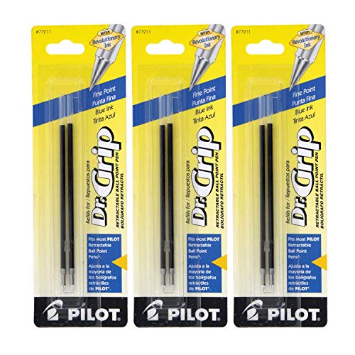 Pilot Dr Grip Retractable Ballpoint Pen Refills, 1.0mm, Medium Point, Black Ink, 6 (Pack of 2)