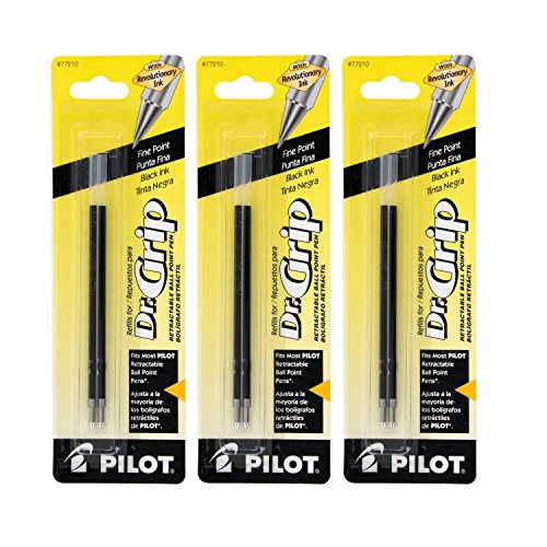 Pilot Dr Grip Retractable Ballpoint Pen Refills, 1.0mm, Medium Point, Black Ink, 6 (Pack of 2)