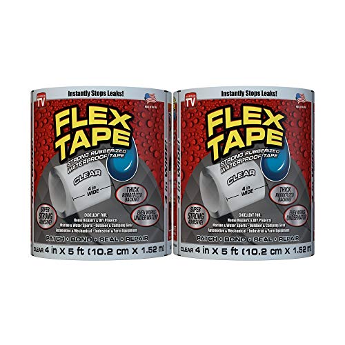 Flex Tape Rubberized Waterproof Tape, 4" x 5', Clear - 2 Pack