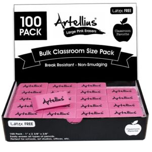 pink erasers pack of 100 – large size, latex & smudge free – bulk school supplies for classrooms, teachers, homeschool, office, art class, and more!