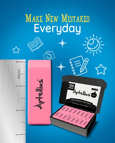 Pink Erasers Pack of 100 - Large Size, Latex & Smudge Free - Bulk School Supplies for Classrooms, Teachers, Homeschool, Office, Art Class, and More!