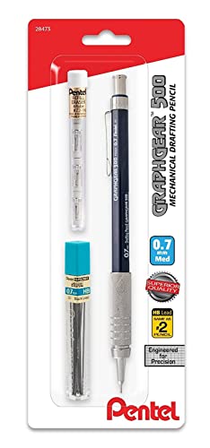 Pentel Mechanical Pencil GraphGear 500 Automatic Drafting Pencil - .7mm Lead Size - Includes 50 Lead & 4 Eraser Refills