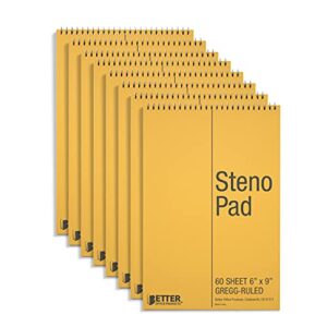 better office products spiral steno pads, 8 pack, 6 x 9 inches, 60 sheets, white paper, gregg rule, natural board cover, 8 steno notebooks