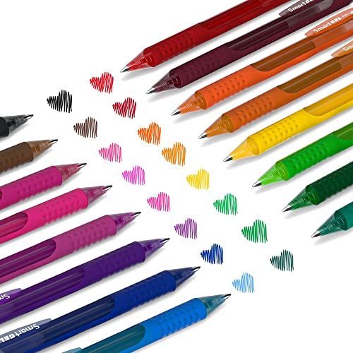 Gel Pens Set, 16 Colored Retractable Gel Ink Medium Point Colorful Pens with Comfort Grip, Smooth Writing for Journal Notebook Planner in School Office Home by Smart Color Art