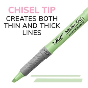 BIC Brite Liner Grip Highlighters, Chisel Tip (1.6mm), Assorted Pastel and Fluorescent, For Broad Highlighting & Fine Underlining, 12-Count