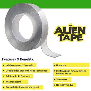 Bell+Howell Alientape Nano Double Sided Tape, Multipurpose Removable Adhesive Transparent Grip Mounting Tape Washable Strong Sticky Heavy Duty for Carpet Photo Frame Poster Décor As Seen On TV