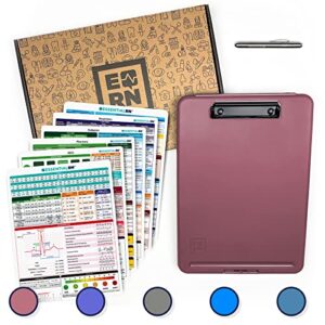 essential rn nursing clipboard with storage, cheat sheets & pen light set -quality nursing clipboard with nursing & medical edition references – nurse clipboard perfect nursing school gift (rose pink)