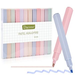 dacono aesthetic highlighters, 12 pc highlighters assorted colors no bleed dry fast easy to hold,pastel highlighters marker pens for for journal bible planner notes school office supplies