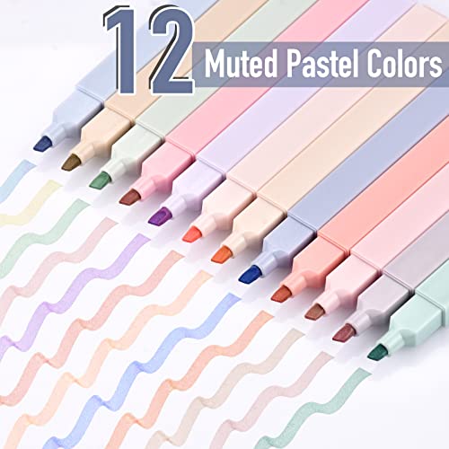 Dacono Aesthetic Highlighters, 12 PC Highlighters Assorted Colors No Bleed Dry Fast Easy to Hold,Pastel Highlighters Marker Pens for for Journal Bible Planner Notes School Office Supplies