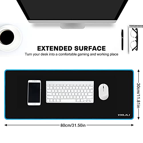 YXLILI Gaming Mouse Pad XXL Large Mouse Pads 31.5X11.8In Extended Computer Mouse Mat for Wireless Mouse Keyboard with Stitched Edges, Non-Slip Base, Waterproof Mousepads for Office Home Gaming-Blue