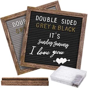 double sided felt letter board with rustic 10×10 wood frame,750 precut letters,months & days & extra cursive words, wall & tabletop display, letters organizer,farmhouse wall decor message board