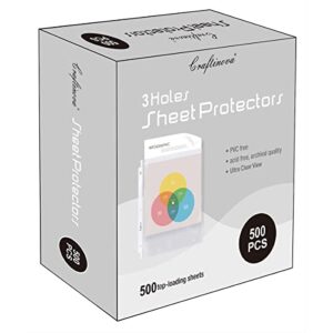 craftinova 500 sheet protectors, 3 hole lightweight binder sleeves, designed to protect frequently used 8.5 x 11 papers, acid free, clear plastic design, 9.25 x 11.25 top loaded