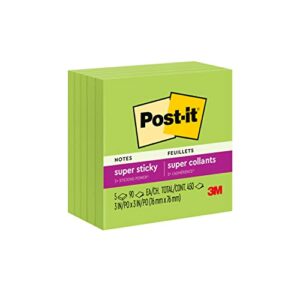 post-it super sticky notes, 3×3 in, 5 pads, 2x the sticking power, limeade green, recyclable (654-5ssle)