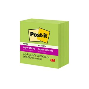 Post-it Super Sticky Notes, 3x3 in, 5 Pads, 2x the Sticking Power, Limeade Green, Recyclable (654-5SSLE)
