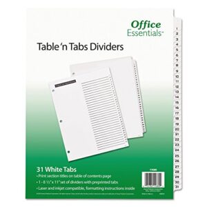 office essentials 11680 table ‘n tabs dividers, 31-tab, letter – white