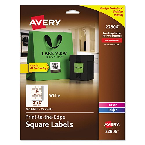 Avery 22806 Square Permanent Labels, 2-Inch x2-Inch, 300/PK, WE