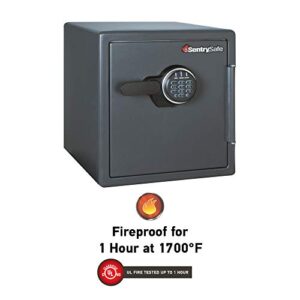 SentrySafe Fireproof Steel Home Safe with Digital Keypad Lock, Secure Valuables, Jewelry and Documents, 1.19 Cubic Feet, 17.8 x 16.3 x 19.3 inches, SF123ES