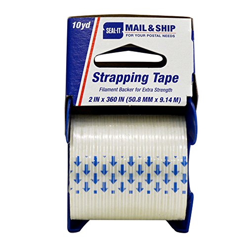 Seal-It Mail and Ship Strapping Tape, 2 Inches x 360 Inches, White, with Palmguard Dispenser Blue/Red (83716)