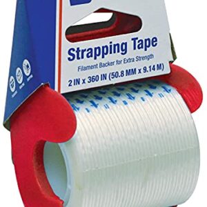 Seal-It Mail and Ship Strapping Tape, 2 Inches x 360 Inches, White, with Palmguard Dispenser Blue/Red (83716)