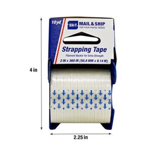 Seal-It Mail and Ship Strapping Tape, 2 Inches x 360 Inches, White, with Palmguard Dispenser Blue/Red (83716)