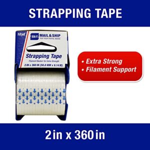 Seal-It Mail and Ship Strapping Tape, 2 Inches x 360 Inches, White, with Palmguard Dispenser Blue/Red (83716)