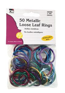charles leonard loose leaf rings, 1″ diameter, metallic assorted colors, (85000), 50 per pack