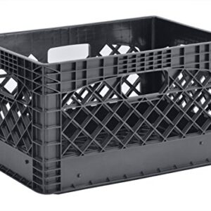 Juggernaut Storage 24 Quart 3 Pack Black Heavy Duty Rectangular Stackable Dairy Milk Crates, 11" Height, 19" Width