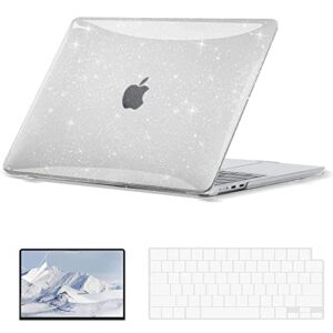 eoocoo compatible with new macbook air 13.6 inch case 2022 a2681 m2 chip with retina display, glitter hard shell case + tpu keyboard skin cover + screen protector – sparkly clear