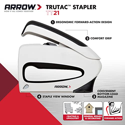 Arrow TT21 TruTac Forward Action Staple Gun, Manual Push Stapler for Upholstery, Crafts, Decorating, and Repairs, Fits JT21 Thin Wire Staples