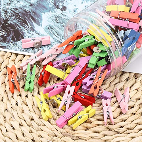 50Pcs Push Pin with Wooden Clips Tacks for Cork Board Artwork for Bulletin Board Crafts Arts Projects Photo Supplies(Colorful)