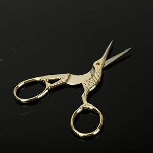 AQUEENLY Embroidery Scissors, Stainless Steel Sharp Stork Scissors for Sewing Crafting, Art Work, Threading, Needlework - DIY Tools Dressmaker Small Shears - 2 Pcs ( 3.6 Inches, Gold)
