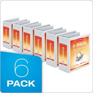 Cardinal Economy 3-Ring Binders, 4", Slant-D Rings, Holds 835 Sheets, ClearVue Presentation View, Non-Stick, White, Case of 6 (90781)