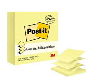 post-it pop-up notes, 3×3 in, 24 pads, america’s #1 favorite sticky notes, canary yellow, clean removal, recyclable (r330-24vad)