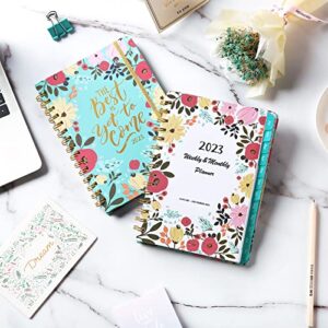 2023 Planner – Weekly ＆ Monthly Planner 2023, Jan 2023 – Dec 2023, 6.4" x 8.5" with 12 Monthly Tabs, Flexible Hardcover, Thick Paper, Inspirational Quotes, Strong Spirals Wirebound Organizer