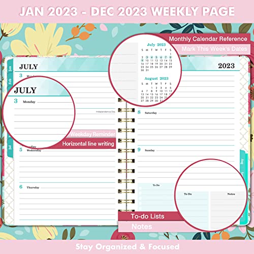 2023 Planner – Weekly ＆ Monthly Planner 2023, Jan 2023 – Dec 2023, 6.4" x 8.5" with 12 Monthly Tabs, Flexible Hardcover, Thick Paper, Inspirational Quotes, Strong Spirals Wirebound Organizer