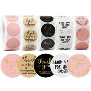 thank you stickers small business – 5 rolls 2500 pieces thank you stickers labels for envelopes, bubble mailers and gift bags packaging , 1 inch，500 pieces each roll