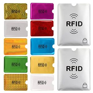 aigee 28 rfid blocking sleeves (24 credit card protector holders in 12 colors & 4 passport protectors), identity theft protection secure sleeve for credit cards, debit card, 2pcs clear plastic sleeve