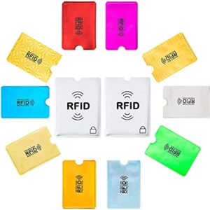 Aigee 28 RFID Blocking Sleeves (24 Credit Card Protector Holders in 12 Colors & 4 Passport Protectors), Identity Theft Protection Secure Sleeve for Credit Cards, Debit Card, 2pcs Clear Plastic Sleeve